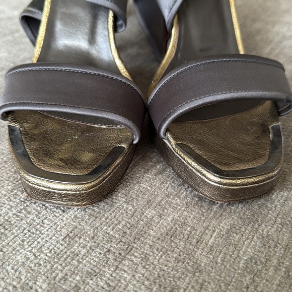 Donald J Pliner Women Platform Heels Gray Satin Gold Metallic Evening Sandals 7 - Picture 11 of 13